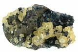 Blue-Green Fluorite and Yellow Calcite on Quartz - Fluorescent! #128556-1